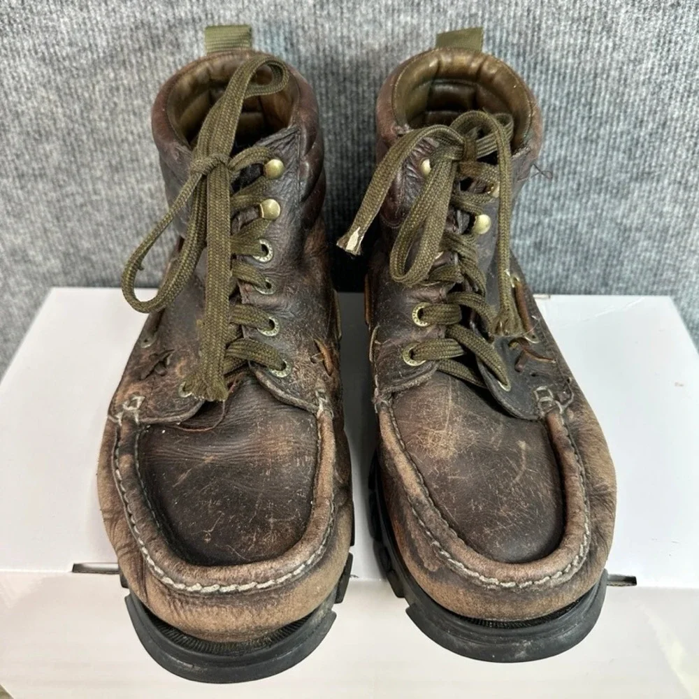Polo Ralph Lauren Ranger Brown Leather Moc Toe Lug Sole Lace Up Boots Mens 10.5